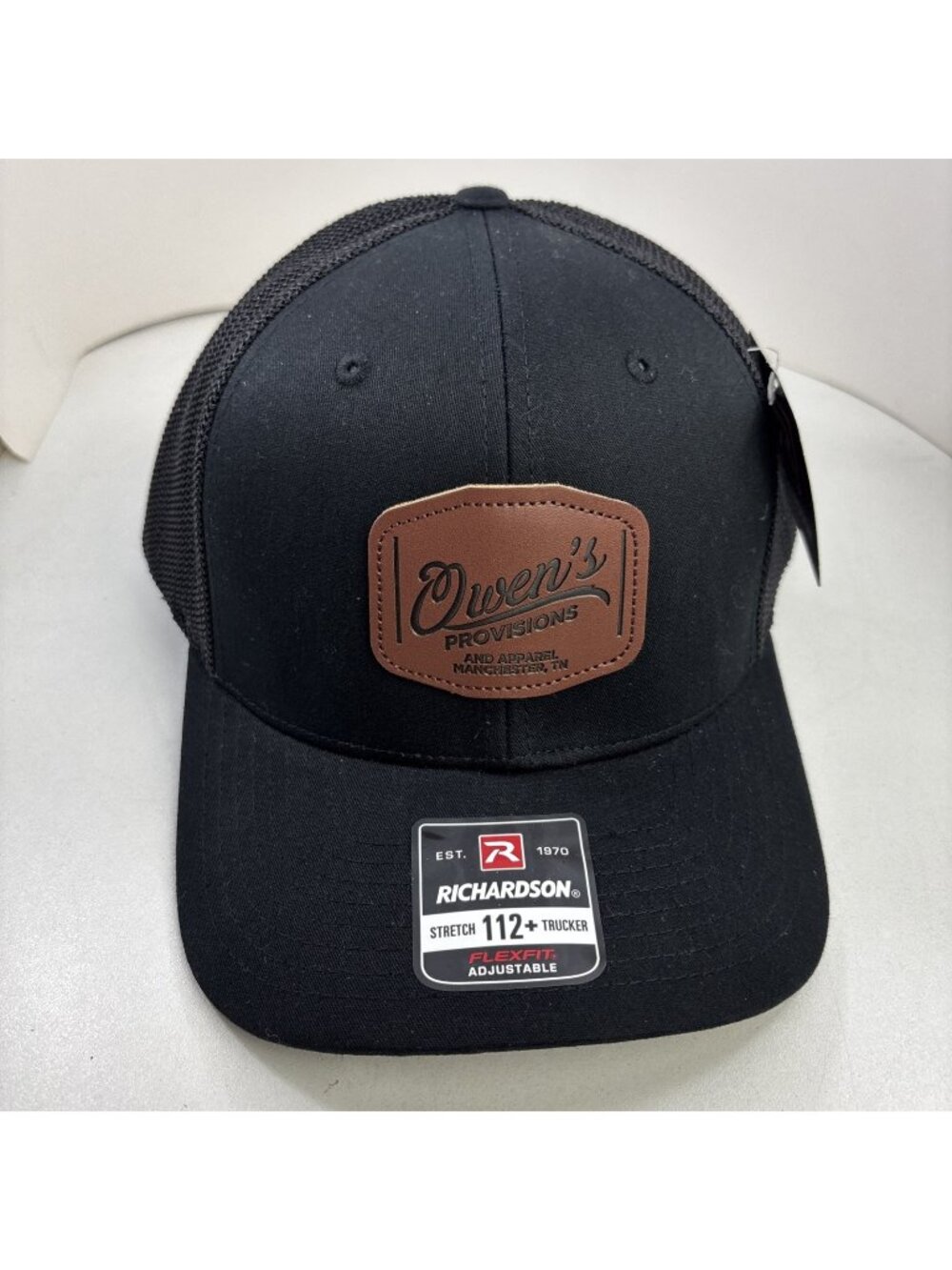 Owen’s Provisions Snapback Hat Cap Richardson Stretch 112+ Truckers Black NEW - Picture 1 of 5